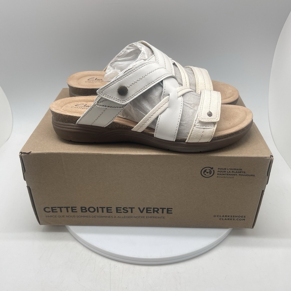 Clarks Sandals Womens 6.5 April Willow White Leather 77839 Summer Shoes New